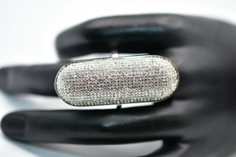 Rebecca Minkoff Cocktail Ring Sparkling Rhinestone Crystal Pave Silver 7.5 Bin1